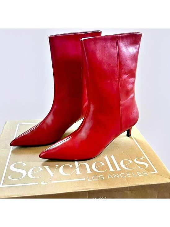 SEYCHELLES-Game Changer Red Leather Pointed-Toe Boots-size 7.5-new Retail $179 - Picture 2 of 8